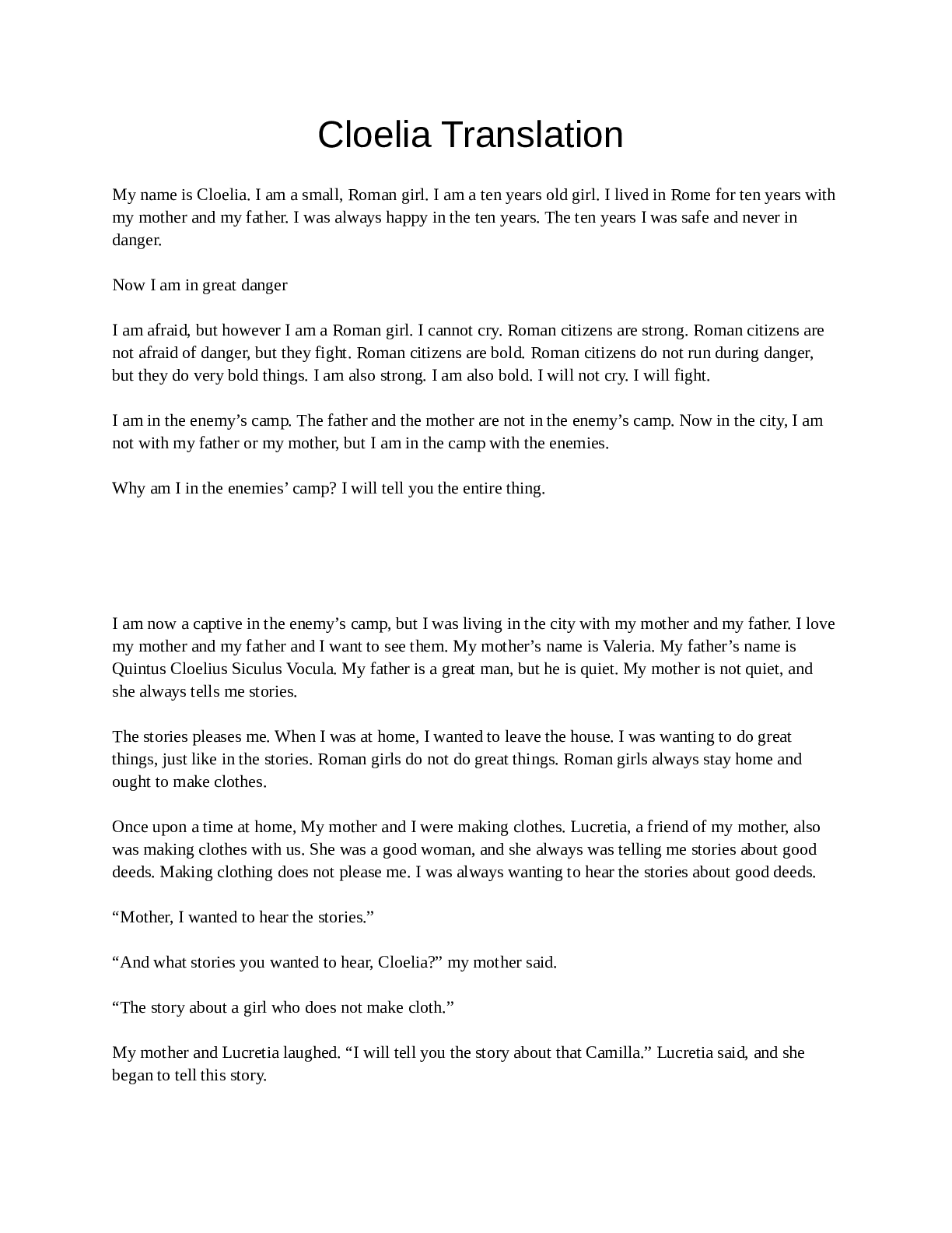 Preview image for Dobie High School - ENGLISH MISCCloelia Translation (GRADED A)